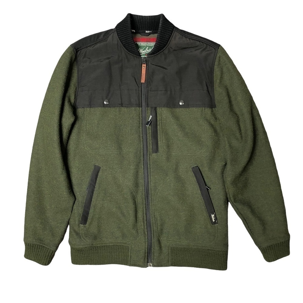 Woolrich bomber jacket dark olive green felted wool and nylon M